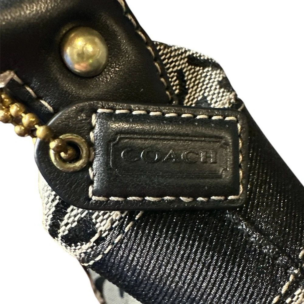 COACH SIGNATURE Y2K BLACK POUCH MINI BAG STRIPE TOP HANDLE 41206 - Picture 4 of 8